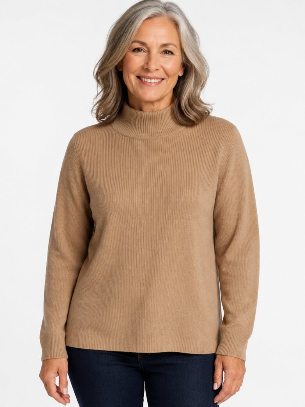 Lauren Ralph Lauren Sz L Camel Ribbed Mock Neck Sweater Old Money Quiet Luxury
